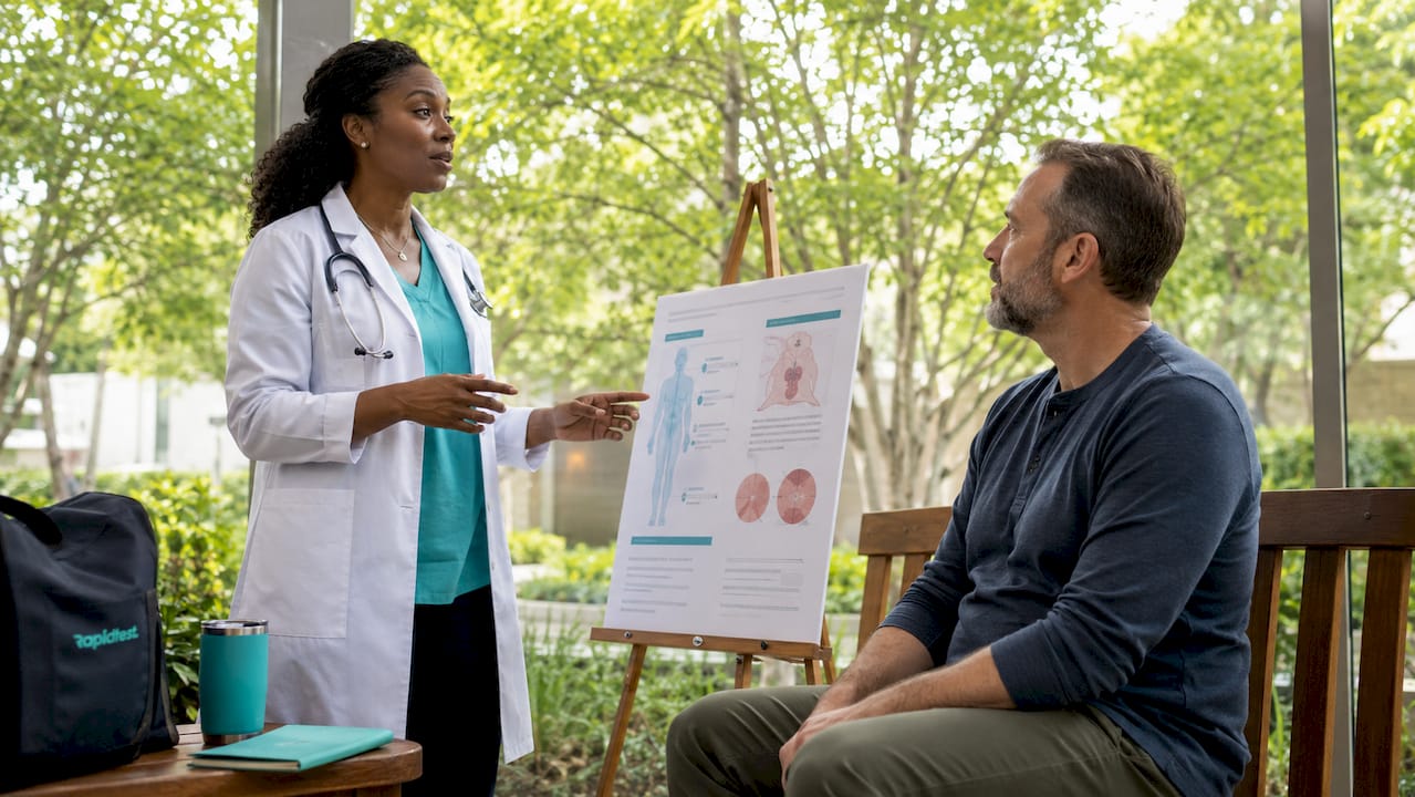 Doctor explaining PSA test risks to patient