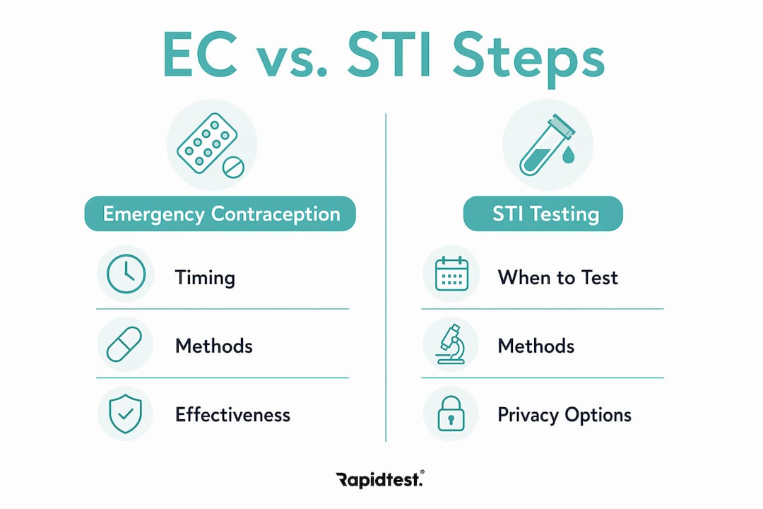 Infographic comparing emergency contraception and STI testing steps