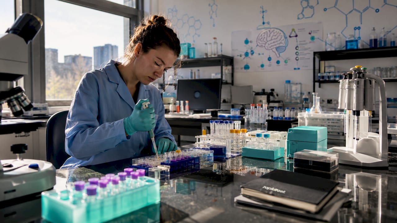 Scientist handling gut-brain research samples