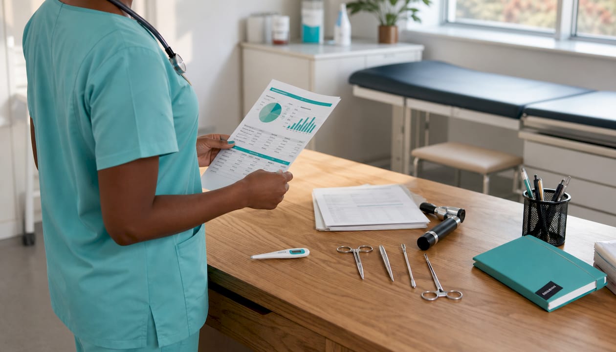 Healthcare worker reviewing STI diagnosis report
