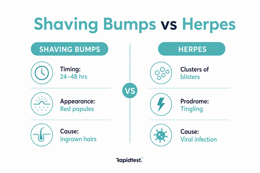 Infographic comparing shaving bumps and herpes characteristics