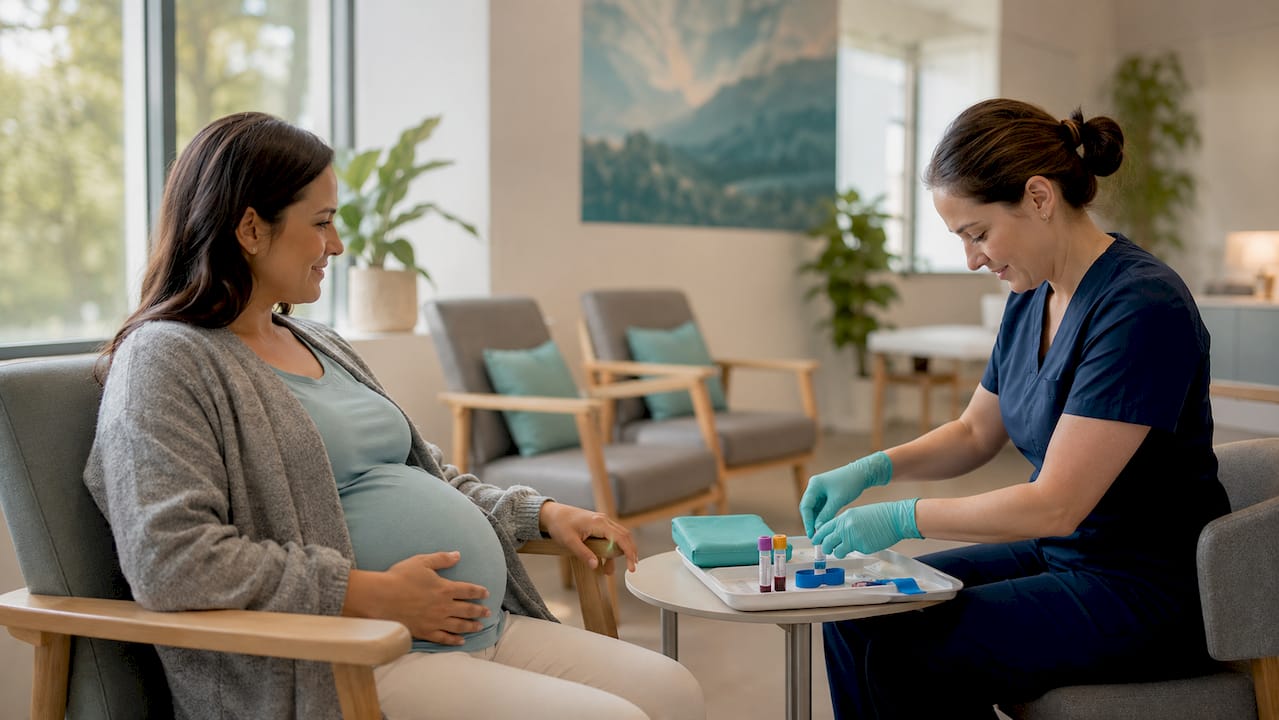 Nurse drawing blood for pregnancy test