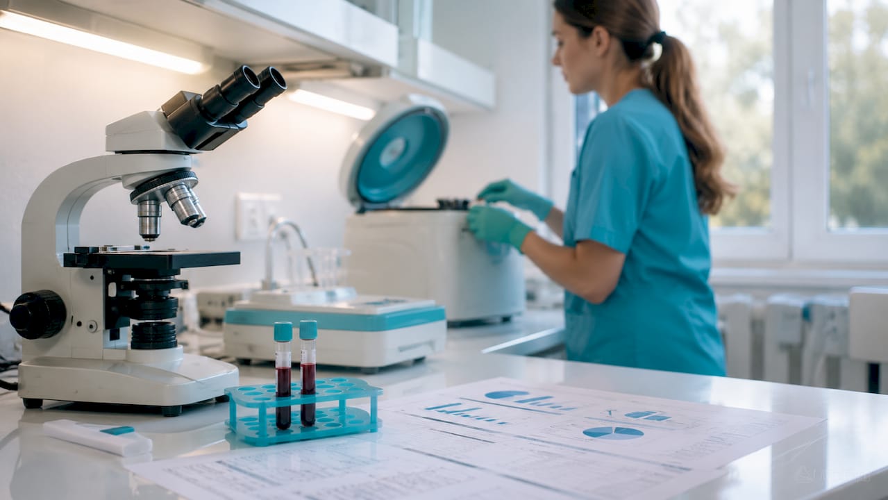 Close-up of fertility test lab equipment and samples