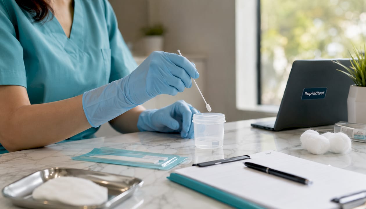 Healthcare professional collecting STI test sample