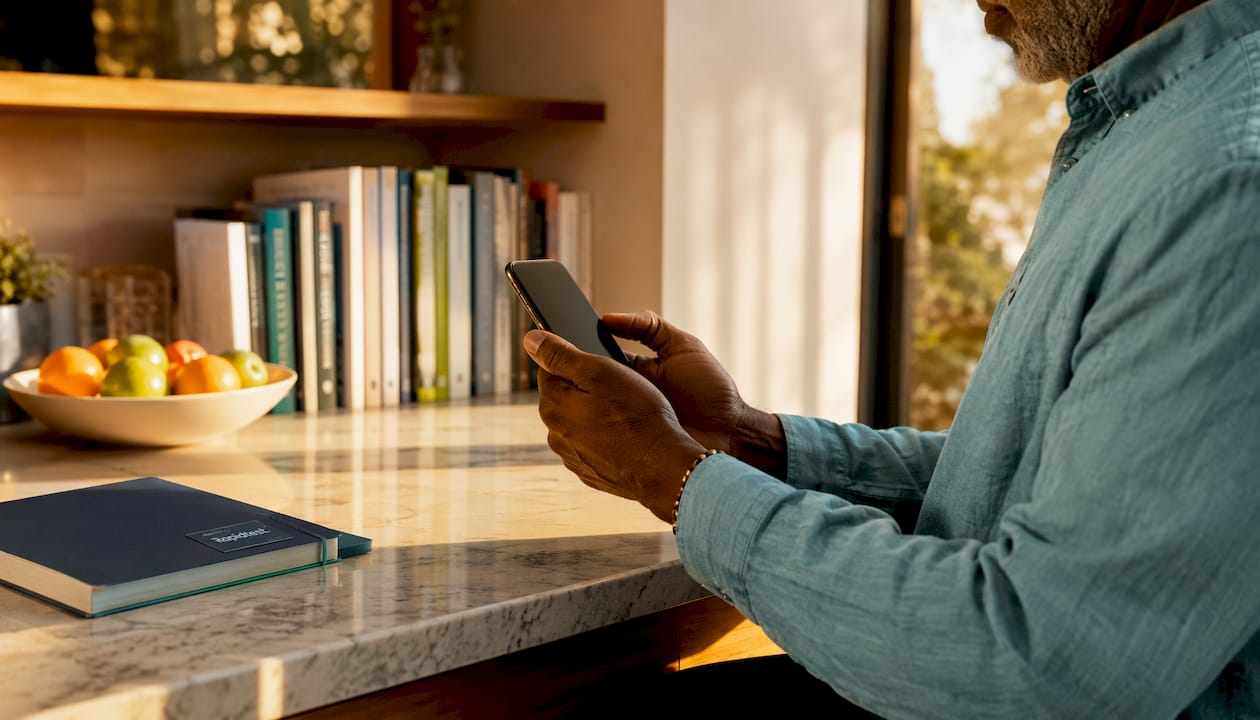 Hands holding smartphone in digital health setting