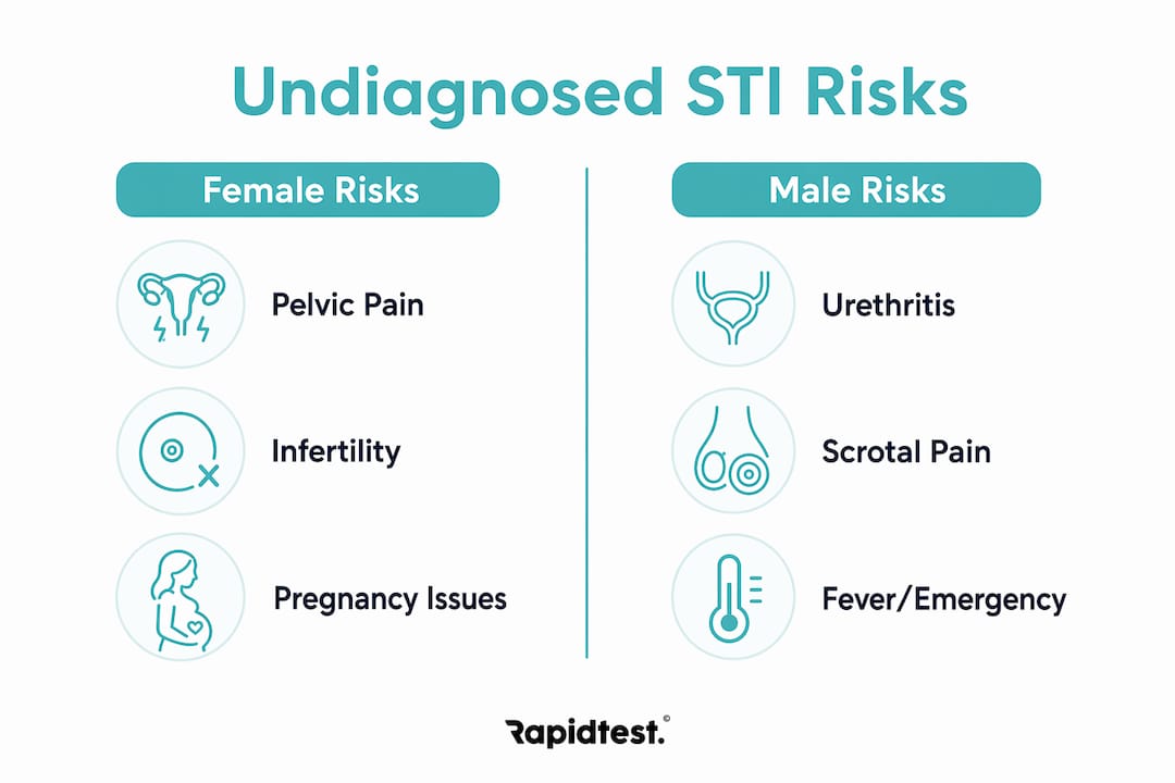 Infographic comparing female vs male reproductive risks of undiagnosed STIs