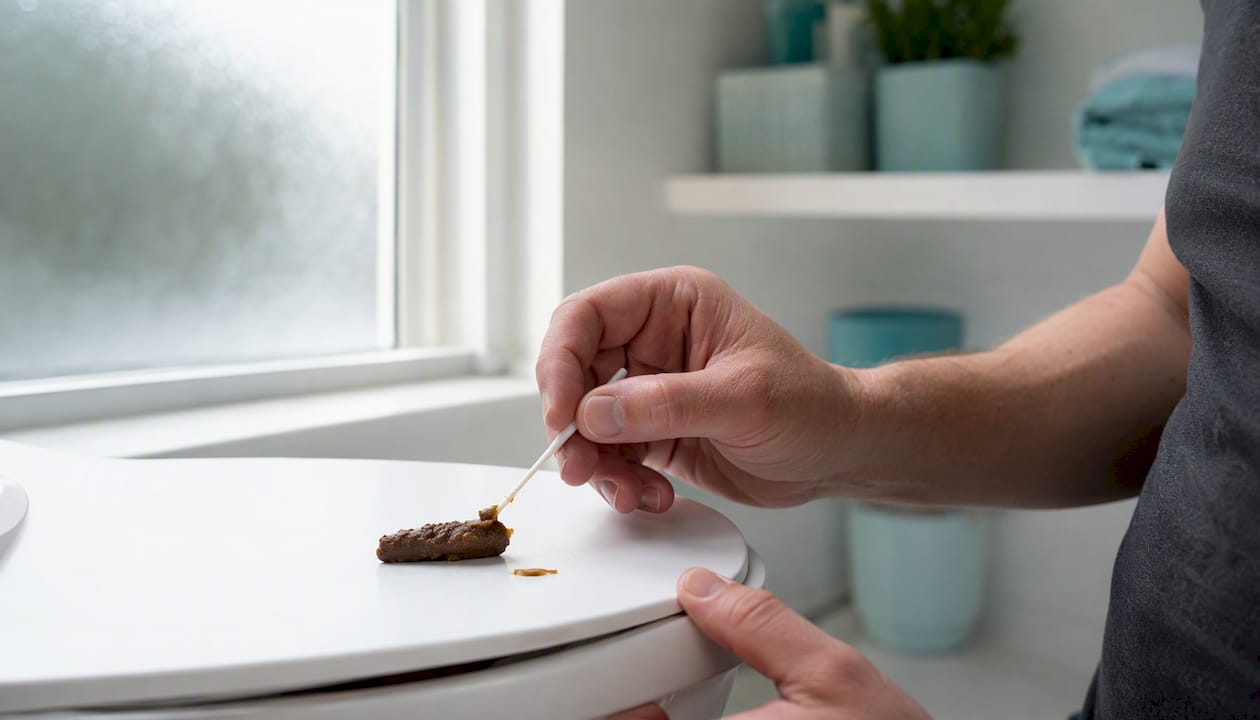 Hand scraping stool surface with collection stick