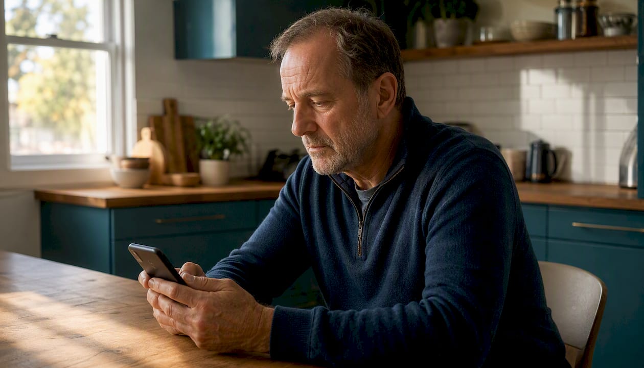 Man contemplating PSA test results at home