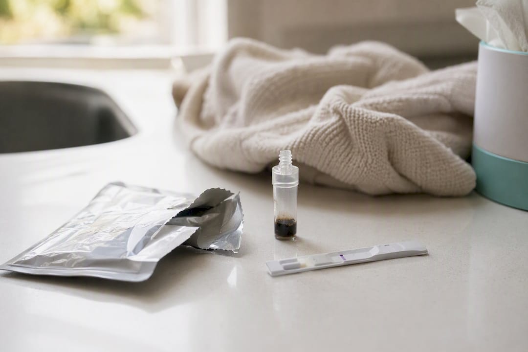 Close-up of damaged expired test kit components