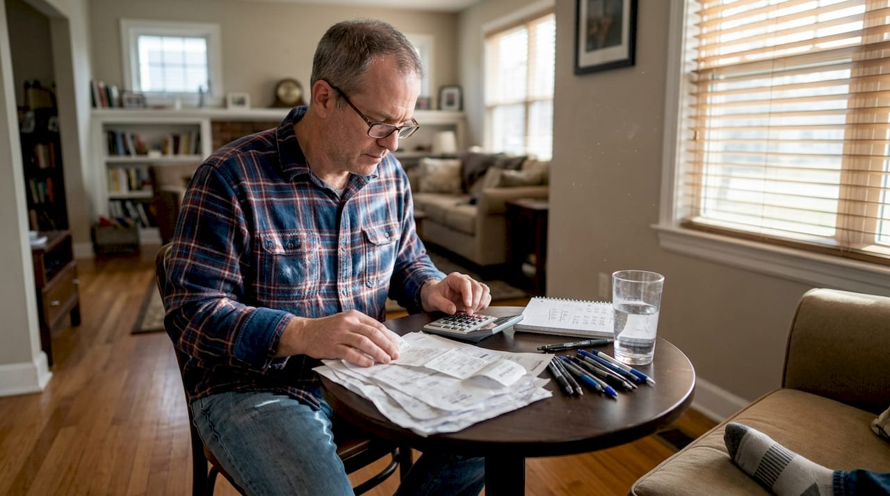 Man estimating remodel costs at home