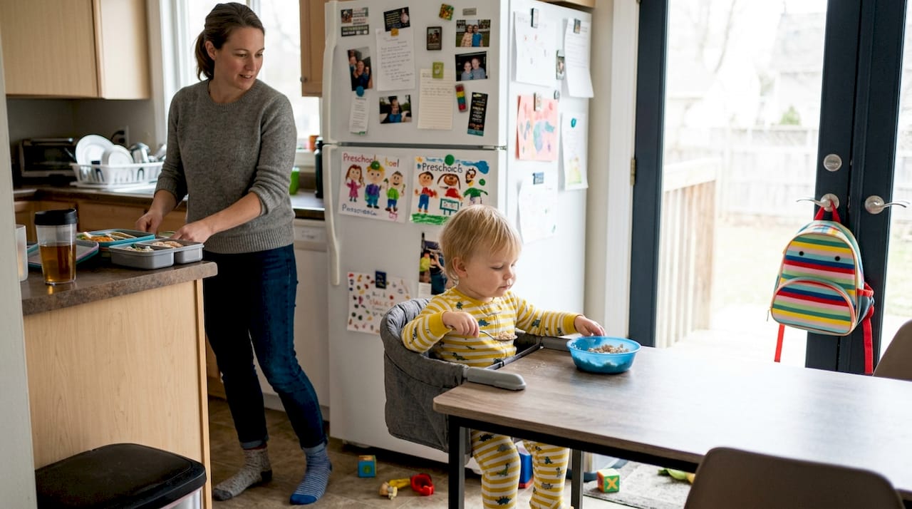 Toddler morning routine calm kitchen scene