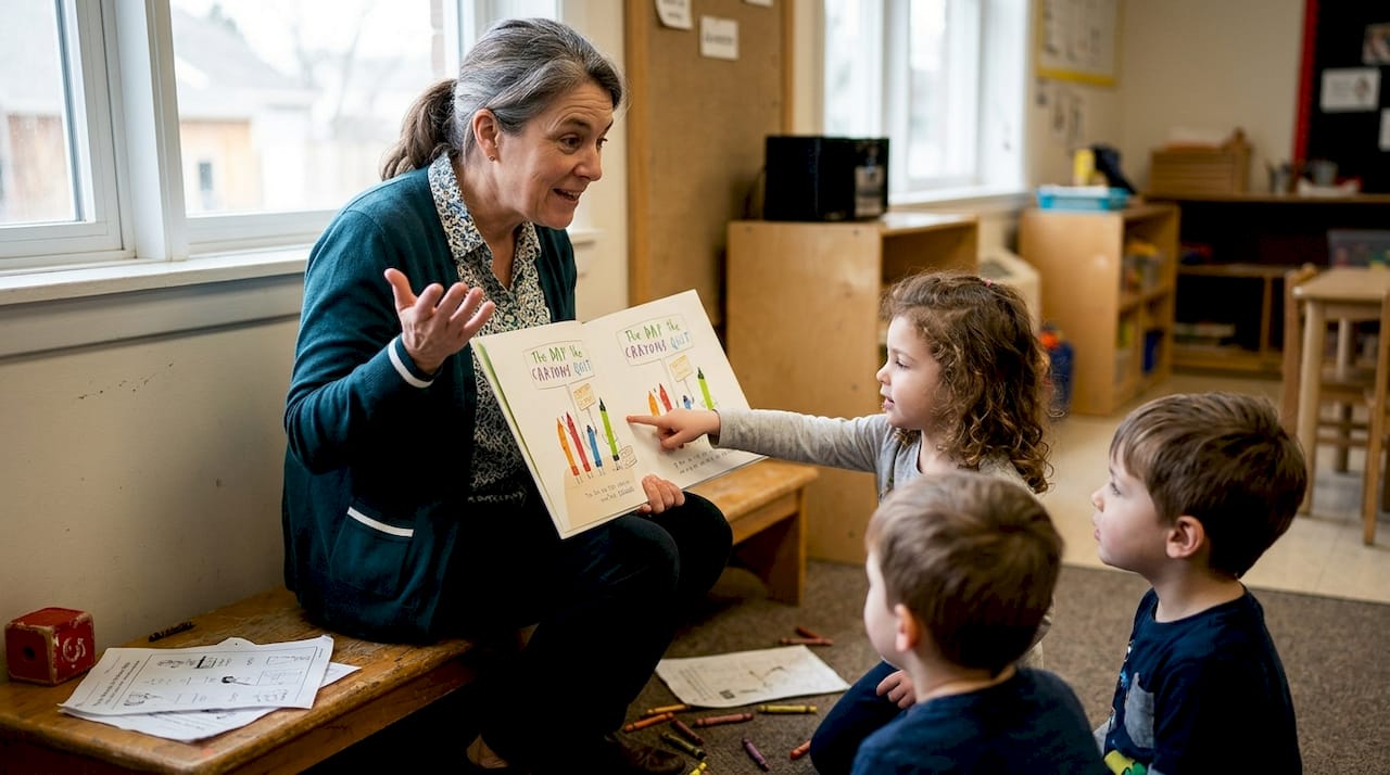 Teacher reading to students in classroom setting