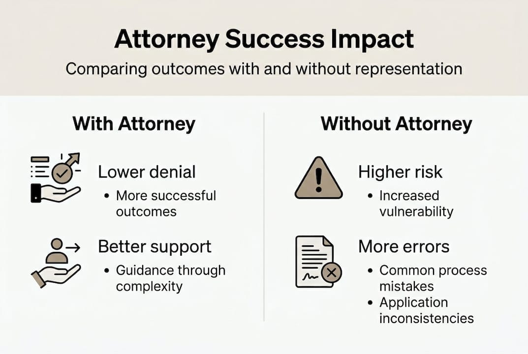Infographic comparing attorney vs. self-representation outcomes