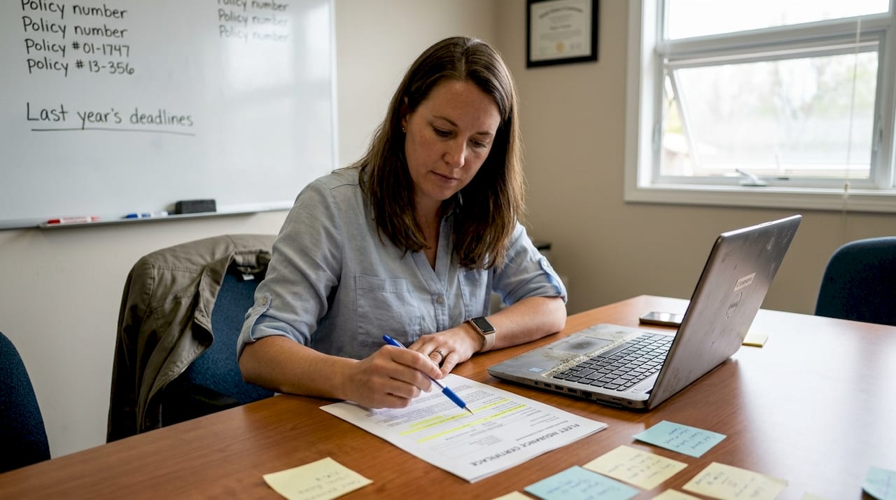 Woman reviewing fleet insurance certificate details