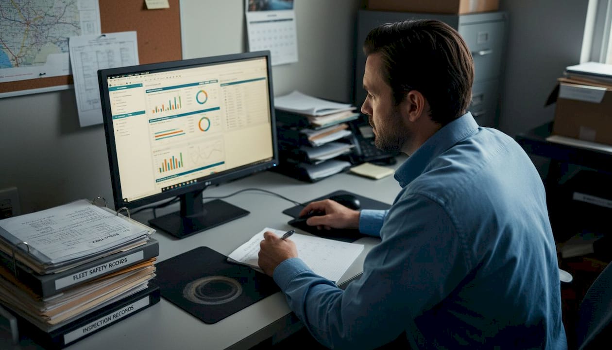 Fleet manager checks safety and compliance data