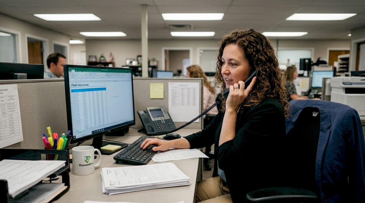 Insurance broker consulting at insurance office desk