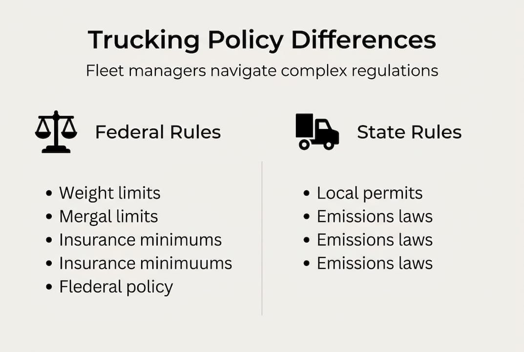 Infographic showing federal vs state trucking rules