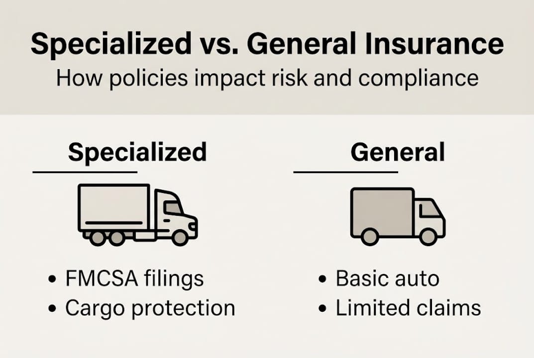 Infographic summarizing specialized vs general trucking insurance