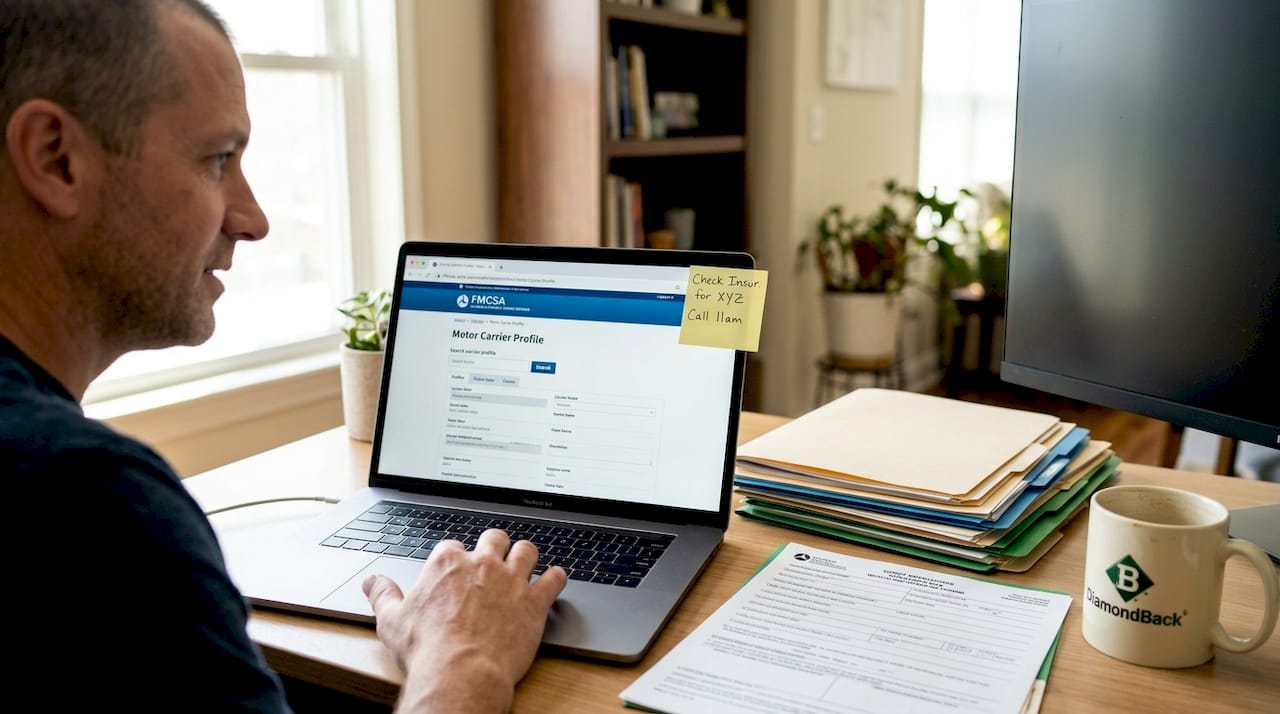 Coordinator reviewing FMCSA SAFER website