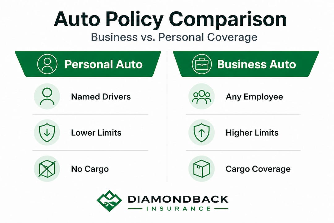Infographic comparing business and personal auto policies