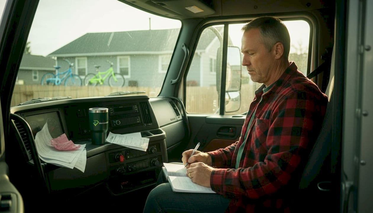 Truck driver logs personal truck use outdoors