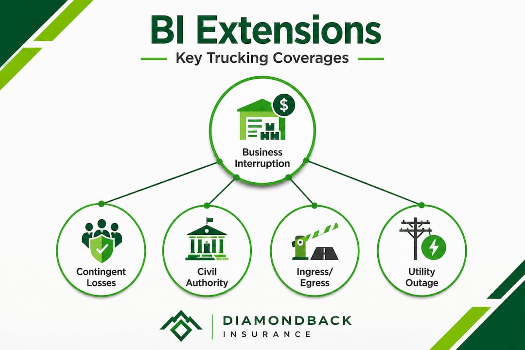 Infographic showing trucking business interruption coverages