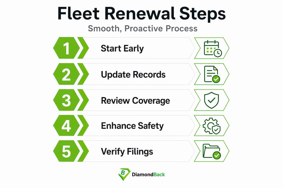 Infographic showing main steps for fleet insurance renewal