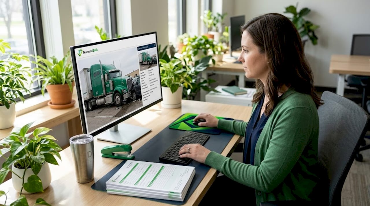 Insurance adjuster reviews truck accident paperwork