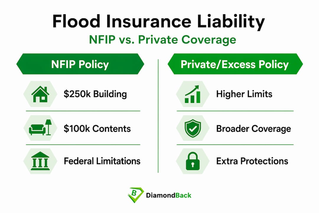 Infographic comparing NFIP and private flood insurance liability