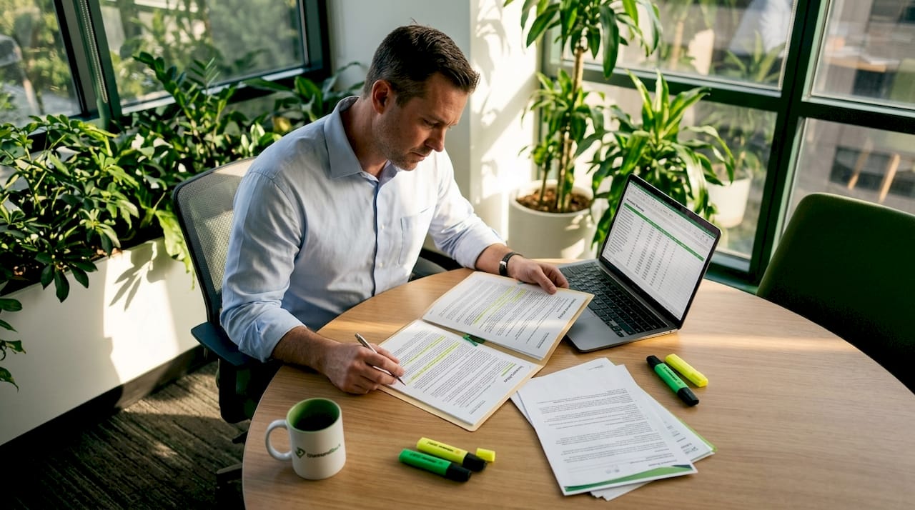 Fleet manager comparing insurance policies