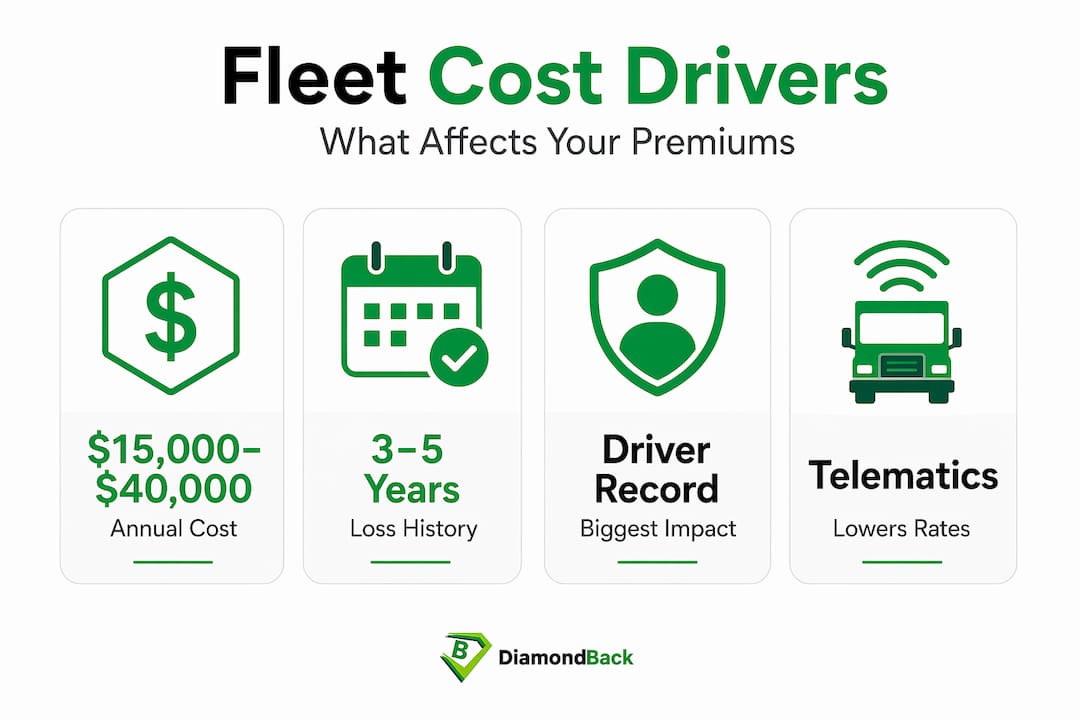 Infographic with four fleet insurance cost statistics and labels