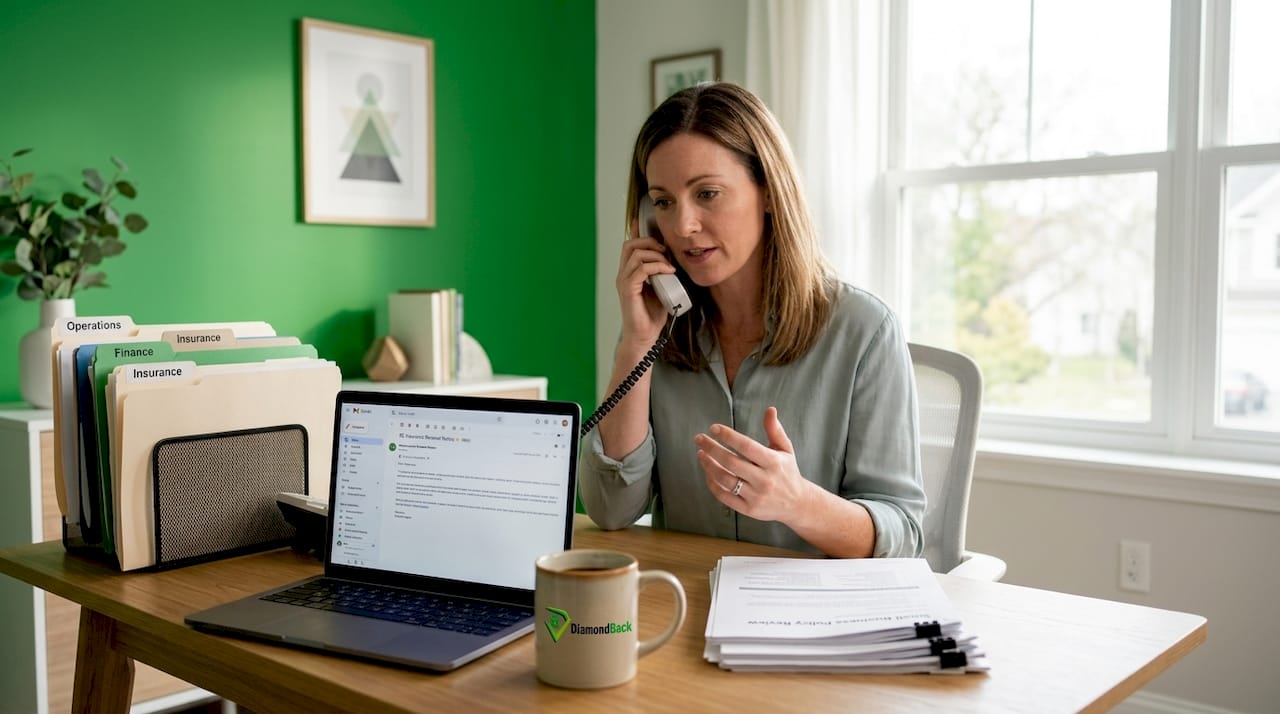 Business owner calls insurer in home office