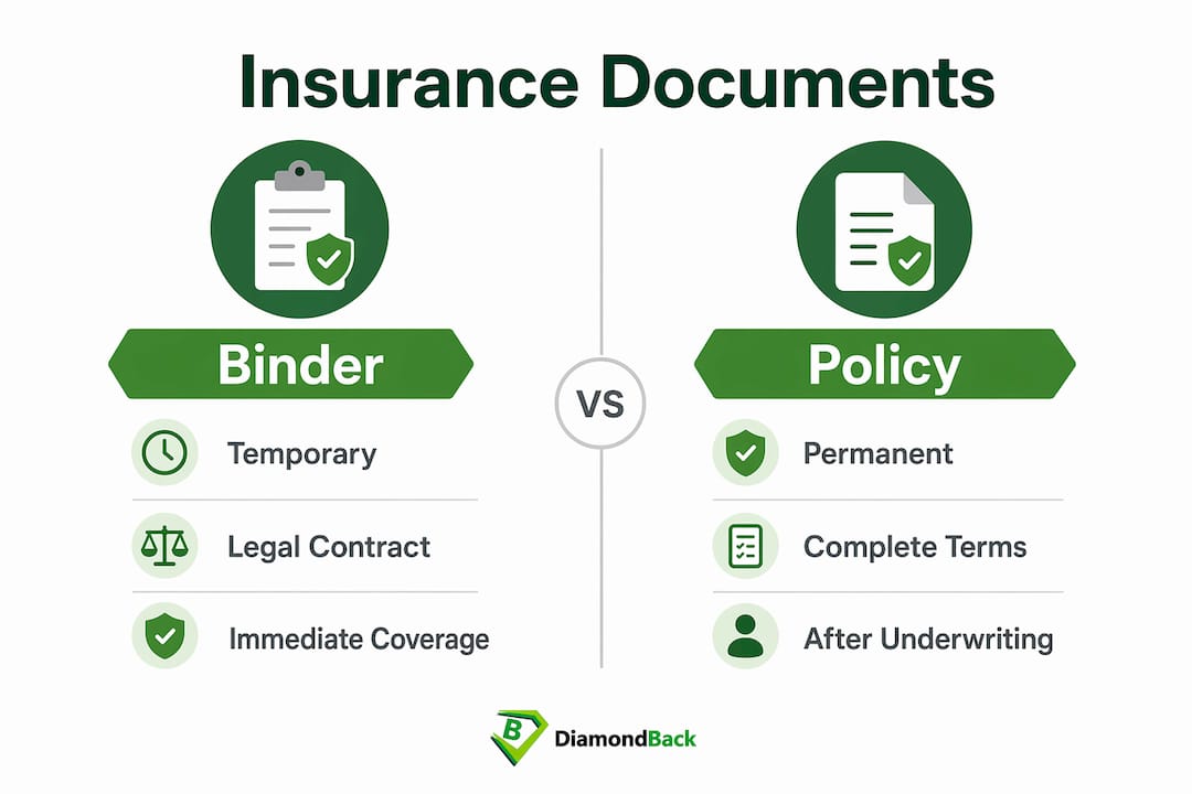 Infographic comparing insurance binder and policy