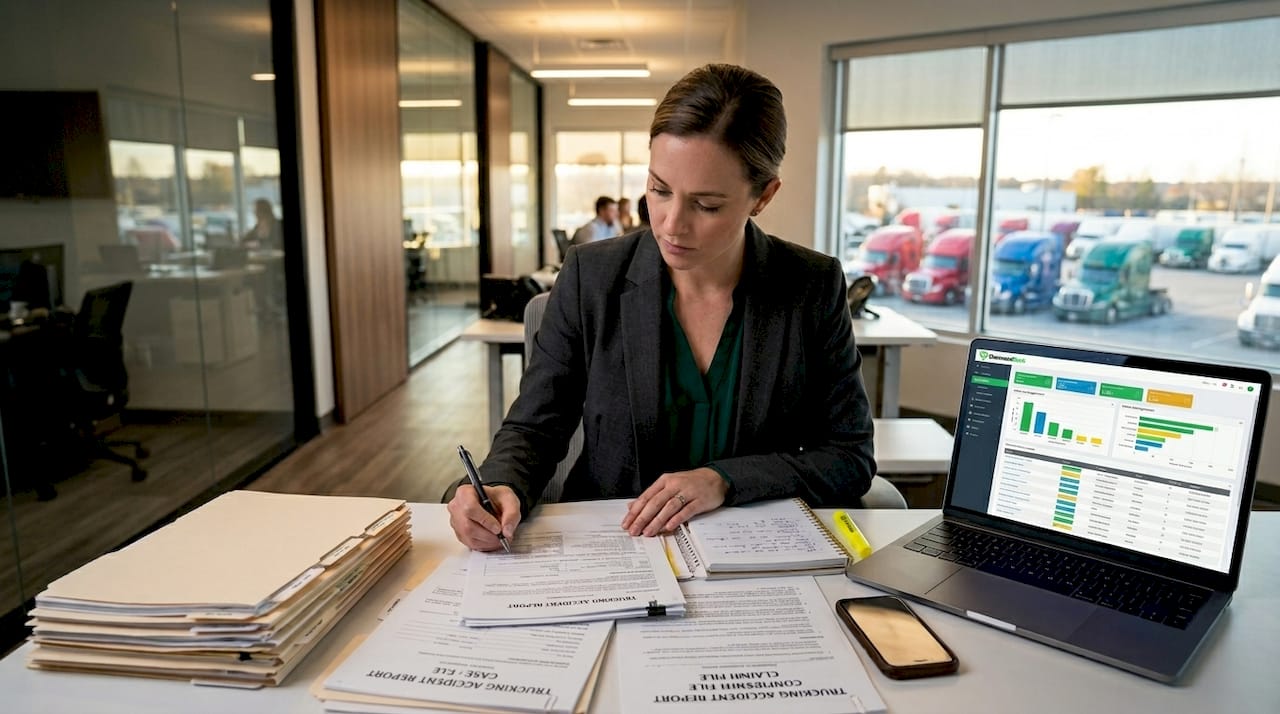 Insurance adjuster reviewing trucking accident claim