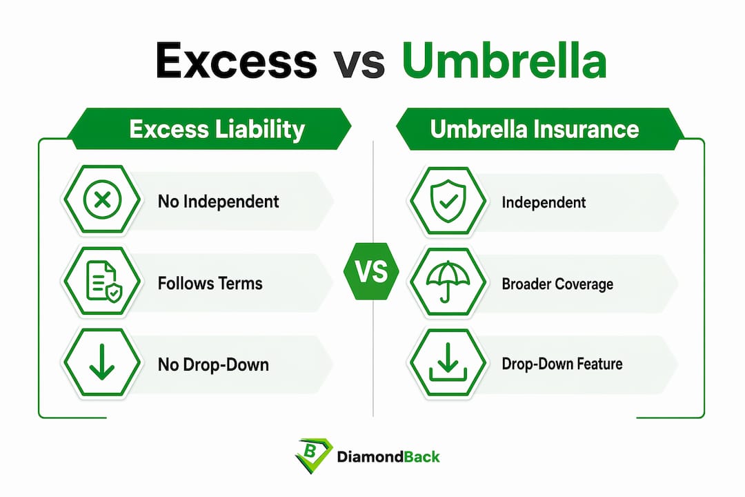 Infographic comparing excess liability and umbrella insurance