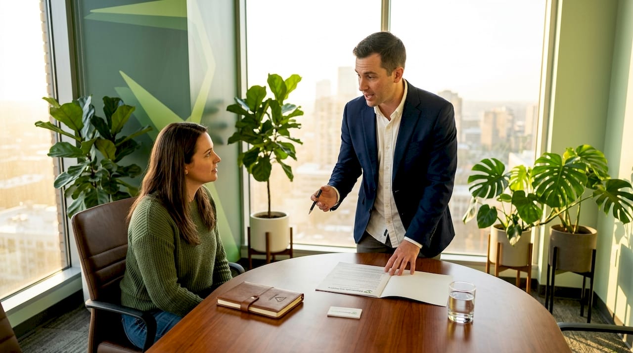 Insurance agent explaining policy to client