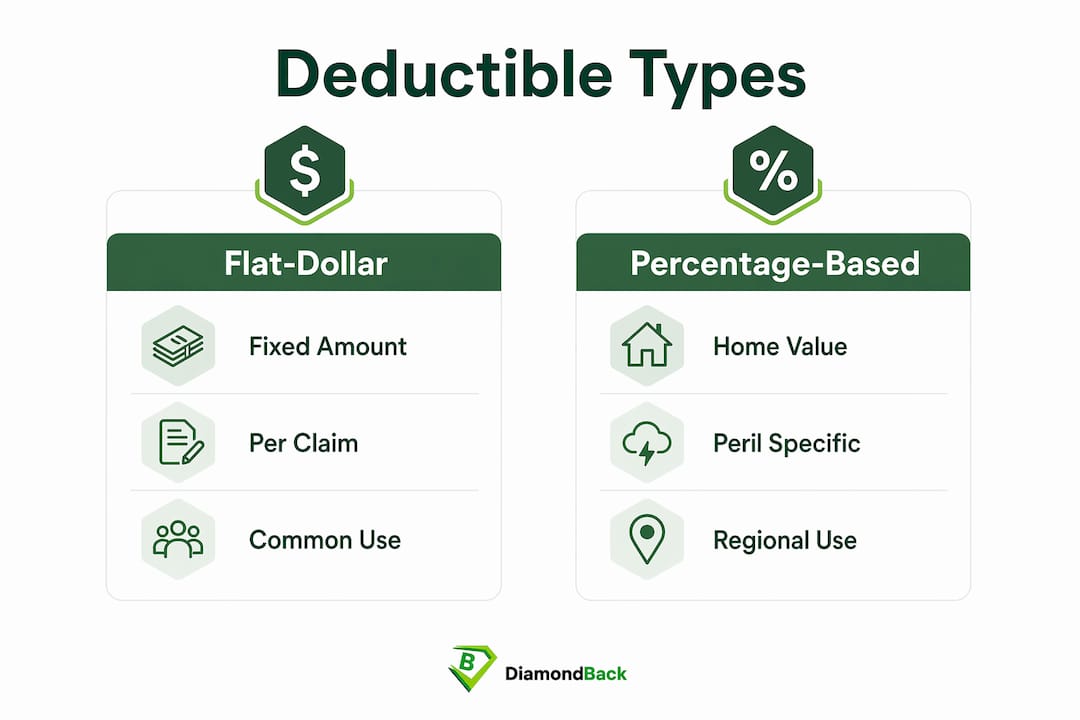 Infographic comparing deductible types flat-dollar vs percentage