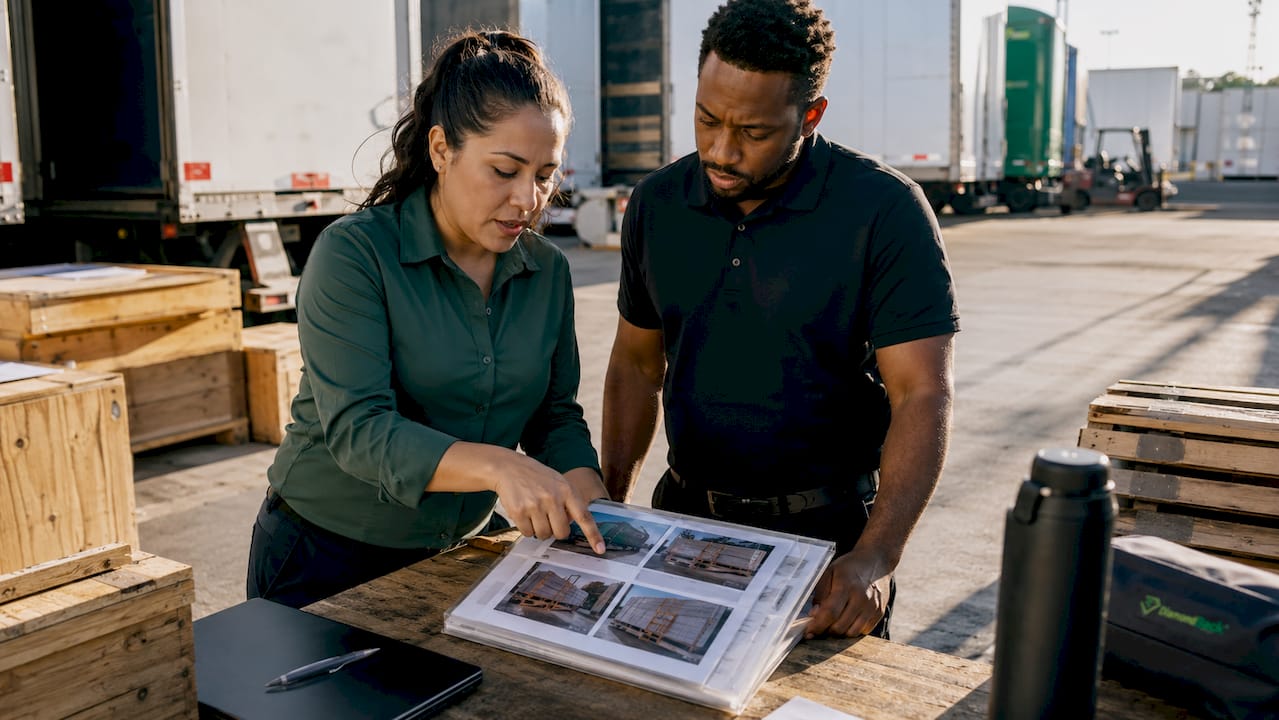 Logistics team reviewing cargo security photos