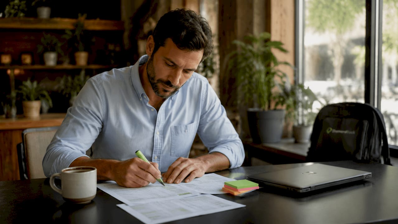 Hands pointing at printed insurance claim data