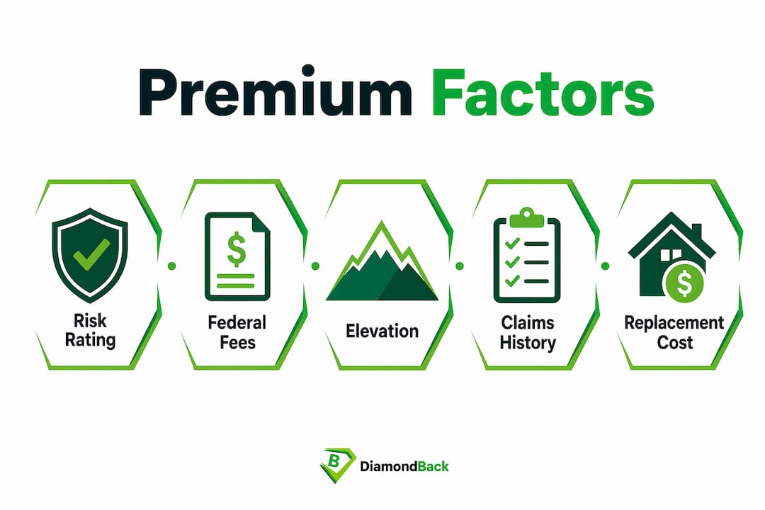 Infographic showing factors affecting flood insurance premiums