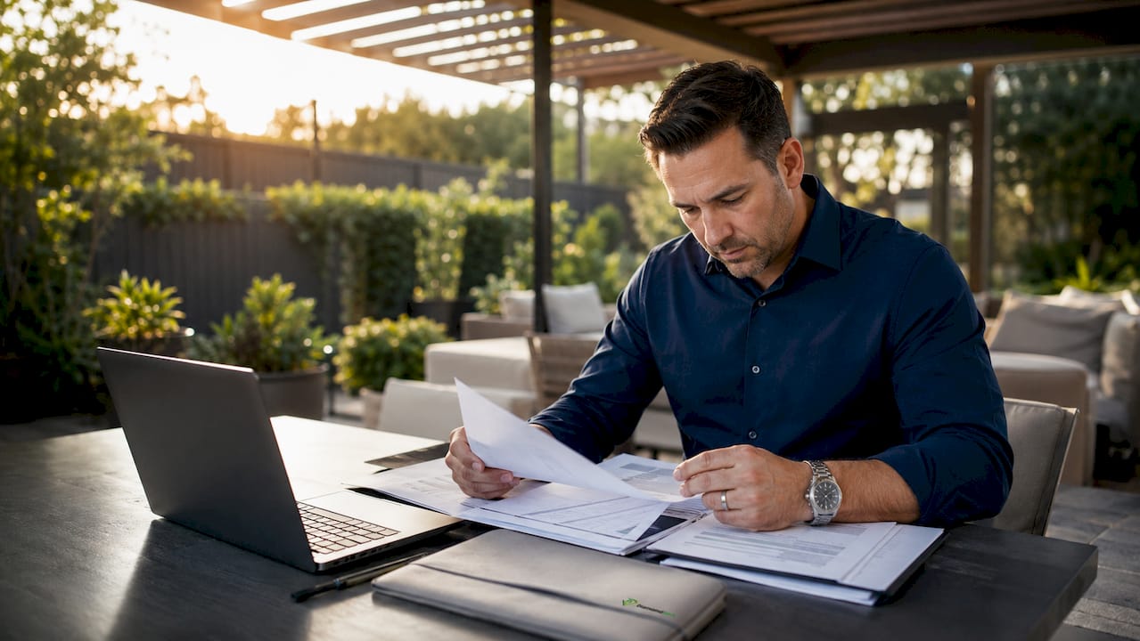 Insurance agent organizing trucking cargo coverage papers