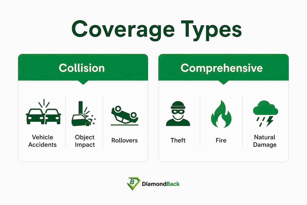 Infographic comparing collision and comprehensive coverages