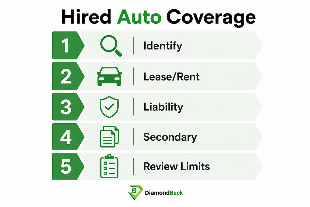 Infographic illustrating steps of hired auto coverage process