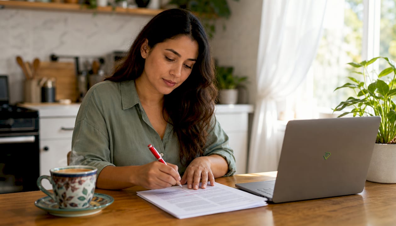 Close-up of hands marking insurance paperwork