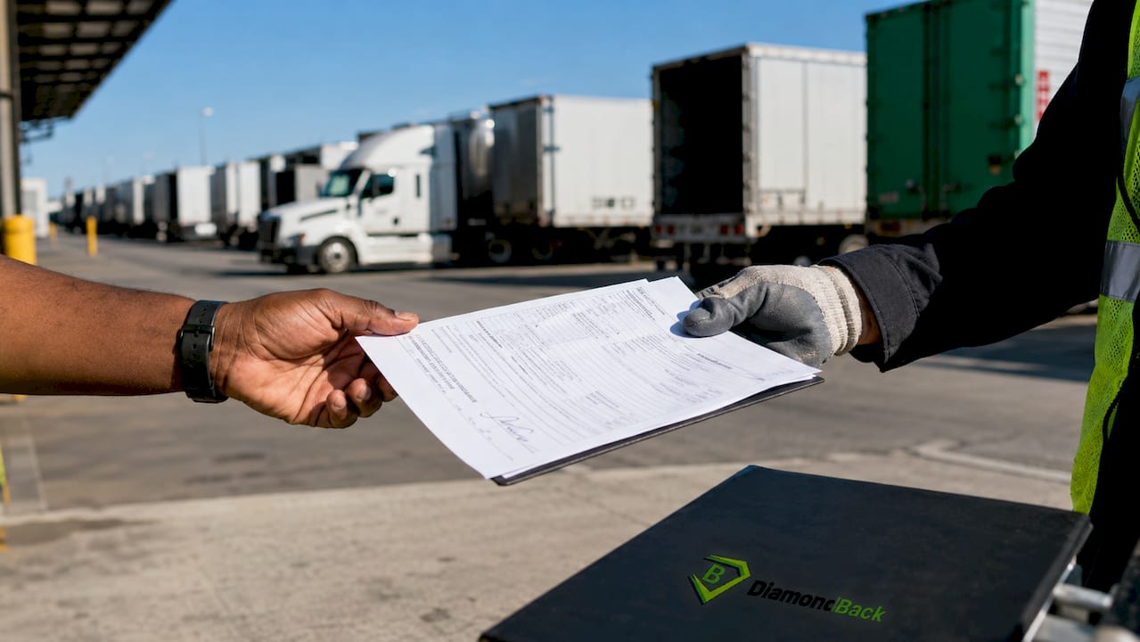 Hands exchanging trailer interchange agreement document