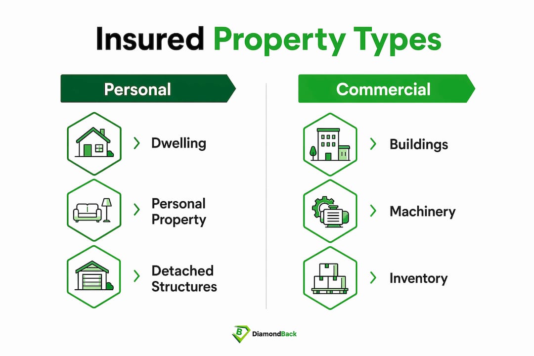 Infographic comparing personal and commercial insured property types