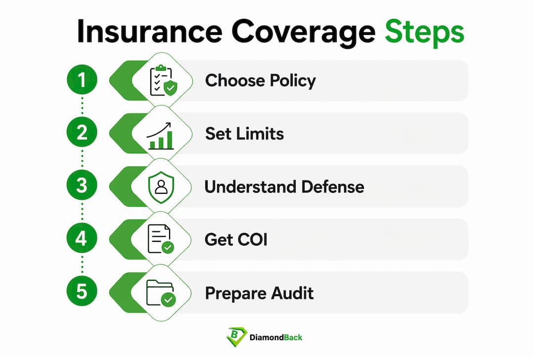Infographic detailing steps in liability coverage process