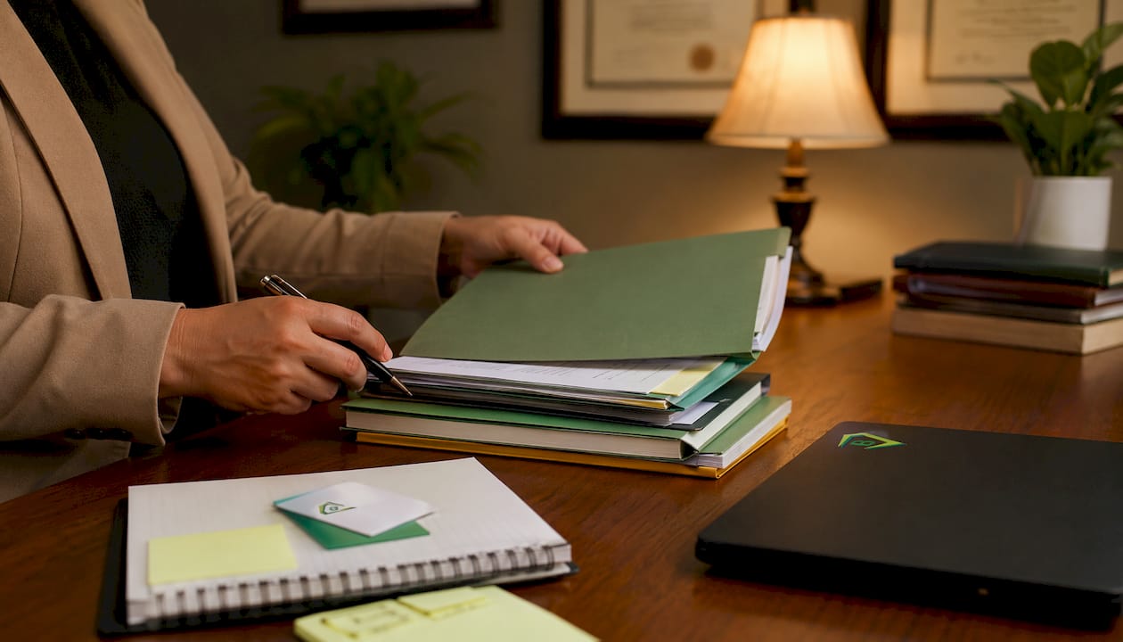Hands organizing trucking qualification files