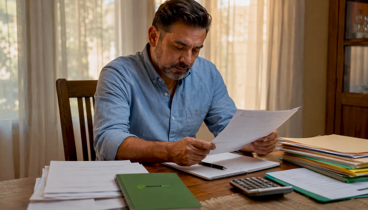 Man organizing insurance coordination documents