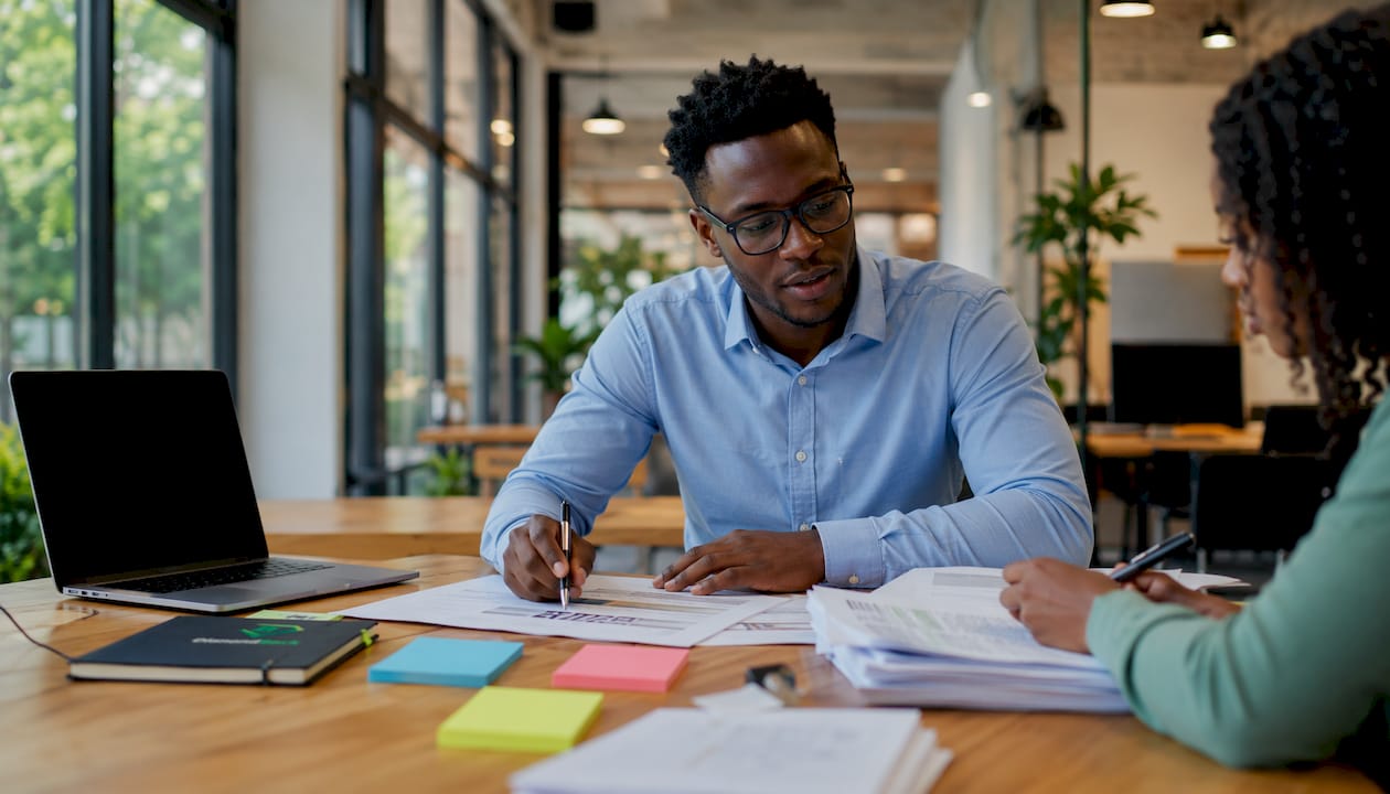 Accountant typing payroll data on laptop